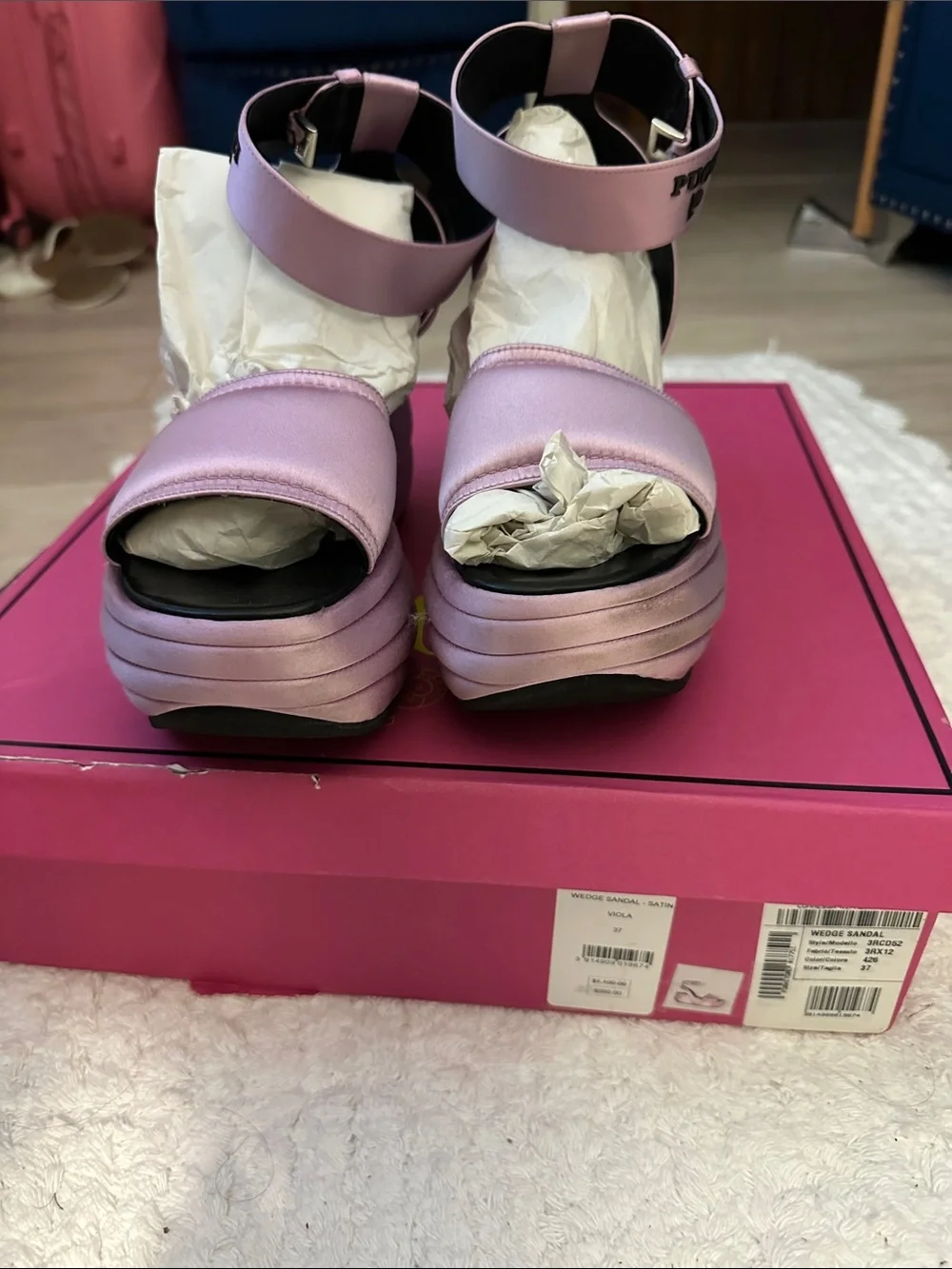 Emilio Pucci Viola Satin Wedge Sandals - Light Purple. With Box. Size 37